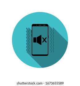 Smartphone silent long shadow icon. Simple glyph, flat vector of mobile concept icons for ui and ux, website or mobile application