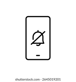 Smartphone Silent Notification Icon Vetor, Símbolo de Silenciamento de Campainha Centralizado na Tela, Design de Contorno para Desintoxicação Digital, Modo de Foco e Interface Móvel Sem Distração
