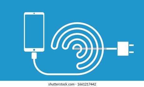 silueta de teléfono inteligente con cable de carga