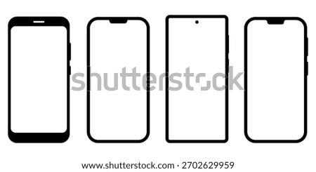 Smartphone silhouette icon set, Mobile device outline collection, Modern phone frame pack