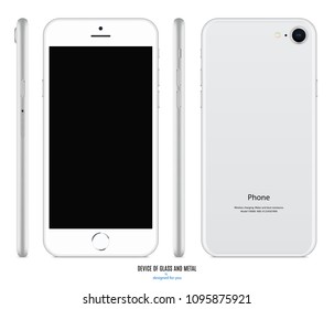 smartphone silver color with black touch screen saver, back and side view isolated on white background. realistic and detailed mobile phone mockup. stock vector illustration