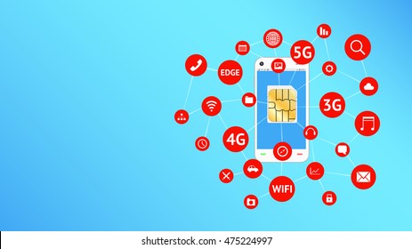 Smartphone And Sim Card With Apps Icon Floating