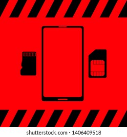 Smartphone and sim card black on red background, vector illustration for design