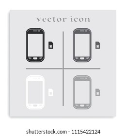 Smartphone with SIM card flat black and white vector icon.