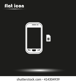 Smartphone with SIM card. Flat icon.