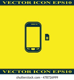 Smartphone with SIM card. Flat icon.