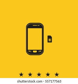Smartphone with SIM card. Flat icon.