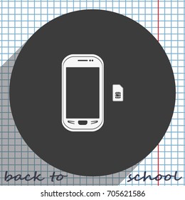 Smartphone with SIM card. Flat icon.