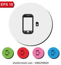 Smartphone with SIM card flat round colorful vector icon.