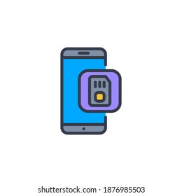 smartphone, icono de tarjeta sim o vector de ilustración de logotipo, estilo de contorno relleno.