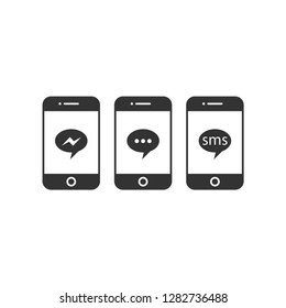 Smartphone simple icon with message and sms bubble. Smartphone with texting bubble vector icon set.