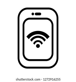 smartphone simple outline icon flat style with wifi symbol on screen 
