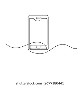Smartphone   arte de una sola línea, dibujo continuo de una línea de icono de Vector de contorno aislado