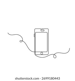 Smartphone   arte de una sola línea, dibujo continuo de una línea de icono de Vector de contorno aislado