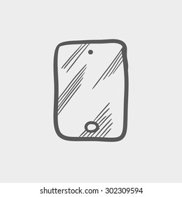 Smartphone sketch icon for web and mobile. Hand drawn vector dark grey icon on light grey background.