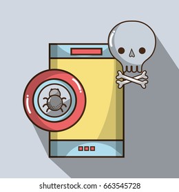 smartphone with skull and bones with spider symbol