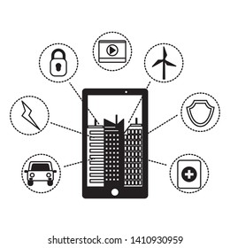 smartphone smart city connection online services vector illustration