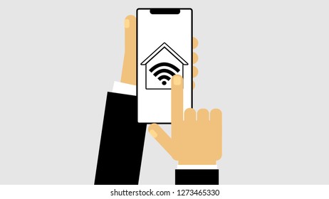 Smartphone Smart home controlling with hands Illustration
