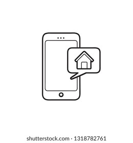 Smartphone with smart home message hand drawn outline doodle icon. Smart home remote control system concept. Vector sketch illustration for print, web, mobile and infographics on white background.