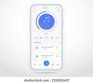 Smartphone smart home music player controlled app UX UI, IOT Internet of things technology, Digital future home automation tech, smart devices application phone, audio song play, vector illustration