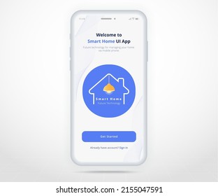 Smartphone smart home welcome controlled app UX UI, IOT Internet of things technology, Digital future home automation tech, smart devices application phone, Wifi cctv lighting air, vector illustration