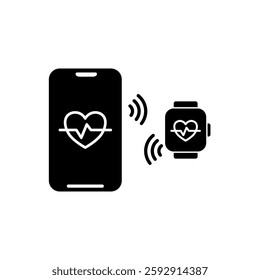 smartphone and smart watch connection icon, simple flat style, illustration, logo sign symbol pictogram template, for ui or ux isolated on white for mobile app, editable