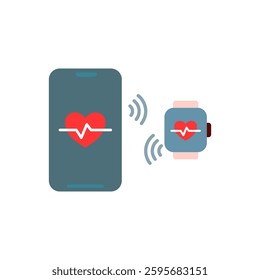 smartphone and smart watch connection icon, simple flat style, illustration, logo sign symbol pictogram template, for ui or ux isolated on white for mobile app, editable