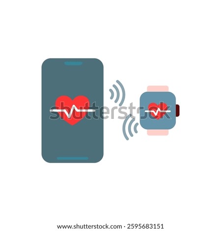 smartphone and smart watch connection icon, simple flat style, illustration, logo sign symbol pictogram template, for ui or ux isolated on white for mobile app, editable