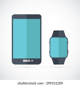 Smartphone and smart watch. Flat modern design. EPS10 Vector illustration