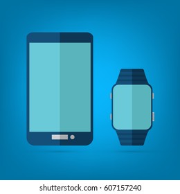 Smartphone and smart watch. Flat modern design. EPS10 Vector illustration