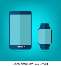 Smartphone and smart watch. Flat modern design. EPS10 Vector illustration
