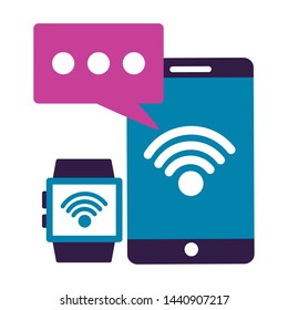 smartphone smart watch message wifi internet connection vector illustration