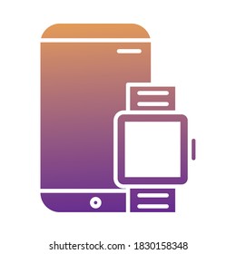 smartphone and smartwatch device tech degradient style icon vector illustration design