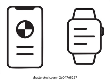 Smartphone and smartwatch icons with minimalistic design on a white background.