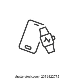 Smartphone and smartwatch line icon. linear style sign for mobile concept and web design. Mobile phone and smart watch outline vector icon. Wearable Technology symbol, logo illustration