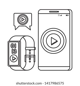 smartphone and smartwatch with play button