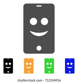 Smartphone Smile Smiley icon. Vector illustration style is a flat iconic smartphone smile smiley symbol with black, gray, green, blue, yellow color variants. Designed for web and software interfaces.