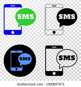 Smartphone SMS EPS vector pictograph with contour, black and colored versions. Illustration style is flat iconic symbol on chess transparent background.
