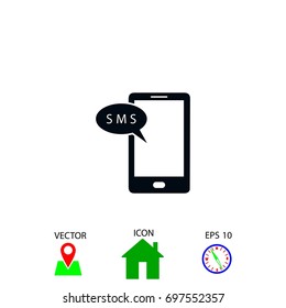 Smartphone sms icon, flat design best vector icon