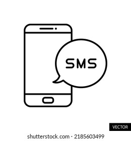 Smartphone SMS, Mobile phone messaging concept vector icon in line style design for website, app, UI, isolated on white background. Editable stroke. EPS 10 vector illustration.