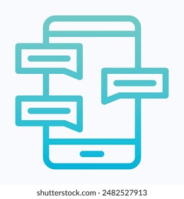 Smartphone Sms Speech Bubbles Push Alerts On Screen, Digital Or Electronic Chatting On Cellphone, Isolated Gradient Vector Icon.