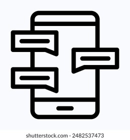 Smartphone Sms Speech Bubbles Push Alerts On Screen, Digital Or Electronic Chatting On Cellphone, Isolated Lineal Vector Icon.