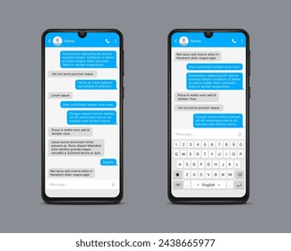 Smartphone with sms-chat on the screen. Vector template for your design.