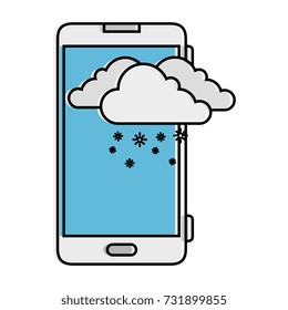 smartphone with snow cloud weather application