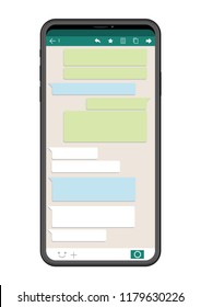 Smartphone with SNS interface isolated on white background, vector illustration. 