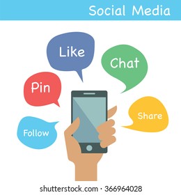smartphone with social media applications, flat vector design
