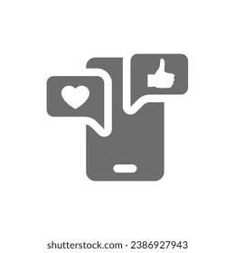 Icono vector de concepto de Smartphone y medios sociales. Balón de teléfono y línea o símbolo de burbuja.