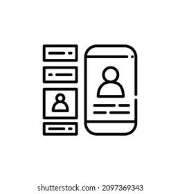 Smartphone with social media feed notifications. Pixel perfect, editable stroke icon