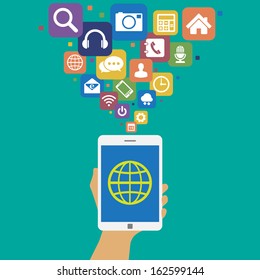 Smartphone with social media icons.Illustration EPS10