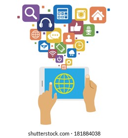 Smartphone with social media icons.Illustration eps10